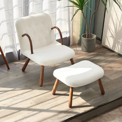 Living And Home Armchair Set Sherpa Recliner Ergonomic Sofa Chair Armchair And Footstool With Wood Legs - image 1