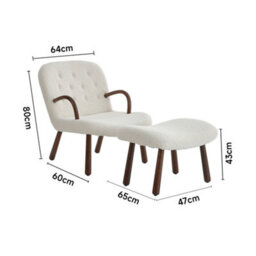 Living And Home Armchair Set Sherpa Recliner Ergonomic Sofa Chair Armchair And Footstool With Wood Legs - thumbnail 2