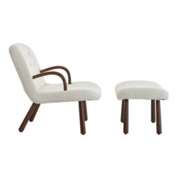 Living And Home Armchair Set Sherpa Recliner Ergonomic Sofa Chair Armchair And Footstool With Wood Legs - thumbnail 5
