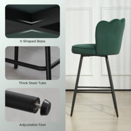 Homcom Set Of 2 Barstools With Petal Backrest For Kitchen Island Dark Green - thumbnail 6