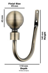 A.unique Home Pair Of Plain Round Ball Metal Holdbacks With Fittings - Antique Brass - thumbnail 4