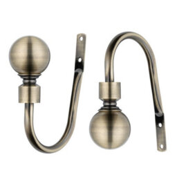 A.unique Home Pair Of Plain Round Ball Metal Holdbacks With Fittings - Antique Brass - thumbnail 3
