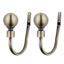 A.unique Home Pair Of Plain Round Ball Metal Holdbacks With Fittings - Antique Brass - thumbnail 2