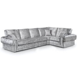 Furnishings For Less UK Chelsea Silver Crushed Velvet Long 5 Seater Large Corner Sofa 3 Corner 1 Rolled Arms