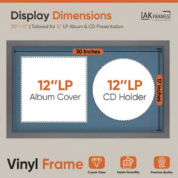 "30X17"" Dark Grey Modern Vinyl Record Frame With Pompadour Mount For 12 Inch Lp Album Cover & Disc - Ak Frames" - thumbnail 2