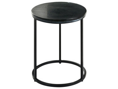 Wyld And Coco 40Cm Round Marble Top Side Table With Black Powder-Coated Iron Base, Modern Living Room - image 1
