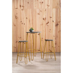 Orsina Set Of 3 Gold Frame Bar Table Stool Set , Hairpin Stool For Kitchen Counter, Elm Wood Metal Frame Stool - thumbnail 4