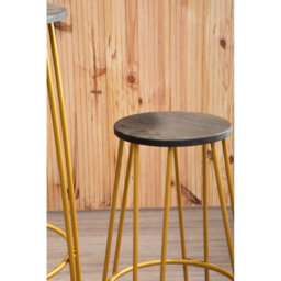 Orsina Set Of 3 Gold Frame Bar Table Stool Set , Hairpin Stool For Kitchen Counter, Elm Wood Metal Frame Stool - thumbnail 5