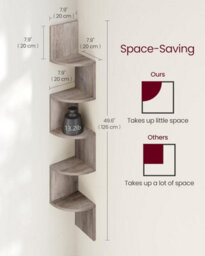 Songmics Vasagle Lbc020M01 Corner Shelf, Wall Shelf, 5 Levels, Zigzag Floating Shelf, Bookcase,bedroom, Living Room, Office, Grey Beige - thumbnail 1