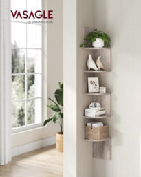 Songmics Vasagle Lbc020M01 Corner Shelf, Wall Shelf, 5 Levels, Zigzag Floating Shelf, Bookcase,bedroom, Living Room, Office, Grey Beige - thumbnail 2