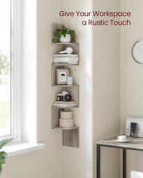 Songmics Vasagle Lbc020M01 Corner Shelf, Wall Shelf, 5 Levels, Zigzag Floating Shelf, Bookcase,bedroom, Living Room, Office, Grey Beige - thumbnail 5