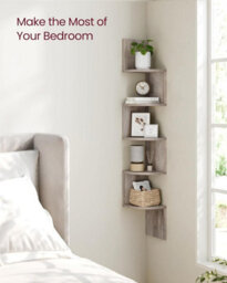 Songmics Vasagle Lbc020M01 Corner Shelf, Wall Shelf, 5 Levels, Zigzag Floating Shelf, Bookcase,bedroom, Living Room, Office, Grey Beige - thumbnail 4
