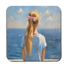 Benjamin Tate Design Sea View Girl With Pink Bow Placemat And Coaster Set - thumbnail 3