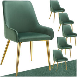 Tectake Set Of 6 Dining Chair Avane - Velvet Look, Padded Armchair, High Backrest And Armrests  - Green - thumbnail 1