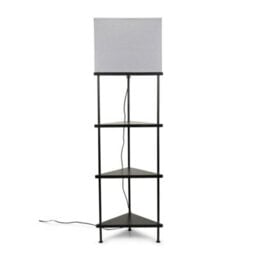 Valuelights Taska Black Wooden 3 Tier Corner Floor Lamp With Grey Fabric Shade And Storage Shelves - Bulb Included - thumbnail 1