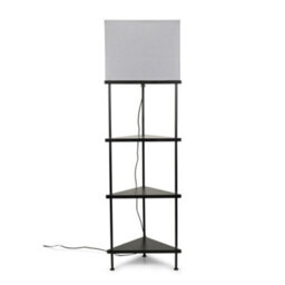 Valuelights Taska Black Wooden 3 Tier Corner Floor Lamp With Grey Fabric Shade And Storage Shelves - Bulb Included