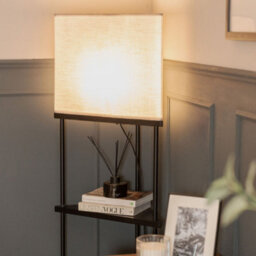 Valuelights Taska Black Wooden 3 Tier Corner Floor Lamp With Grey Fabric Shade And Storage Shelves - Bulb Included - thumbnail 5