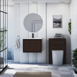 Royal Bathrooms Livora 600mm Walnut Woodgrain Wall Hung Bathroom Vanity Unit 1 Drawer With Ceramic Basin & Matt Black Handle - thumbnail 4