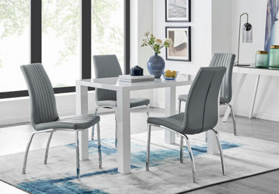 Furniturebox Uk Pivero White High Gloss Dining Table And 4 Elephant Grey Isco Chairs Set - image 1