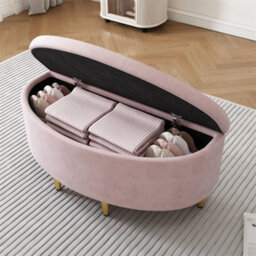 Abrihome 90X40X42Cm, Upholstered Bench With Velvet Storage Box, Footstool With Metal Legs, Suitable For Hallway, Pink