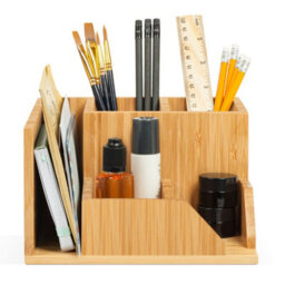EHC Woodluv Desk Organiser, Desk Tidy Pen Holder Organiser, Letter Rack Make Up/office Multifunctional Organizer, 22  X 19.3 X 11.2 Cm - thumbnail 3