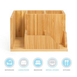 EHC Woodluv Desk Organiser, Desk Tidy Pen Holder Organiser, Letter Rack Make Up/office Multifunctional Organizer, 22  X 19.3 X 11.2 Cm - thumbnail 8