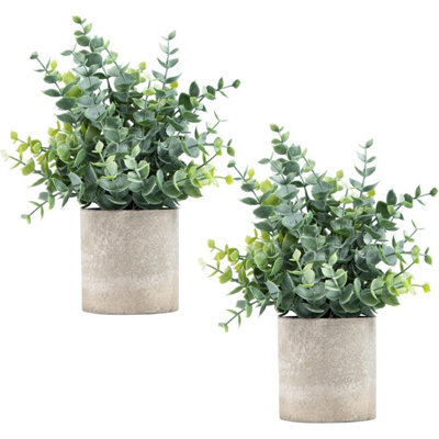 CLEFFNS 2 Pack Small Fake Plants Eucalyptus Potted, Sage Green Small Space Artificial Plants For Bathroom Shelf Office Table Tray Decor - image 1
