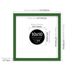 "10X10"" Green Picture Frame - 10X10"" Square Frame With 6X6"" Mount For 10X10""/6X6"" Pictures Art Deco Style Room Decor, 1 Pack" - thumbnail 2