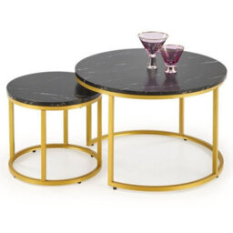 Paola Set Of 2 Modern Round Coffee Tables With Contemporary Design Black Marble Golden - thumbnail 2