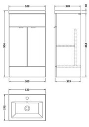 Balterley Alrewas Contemporary 2 Door Floor Standing Vanity Unit With Basin, Anthracite Woodgrain, 500mm - thumbnail 5