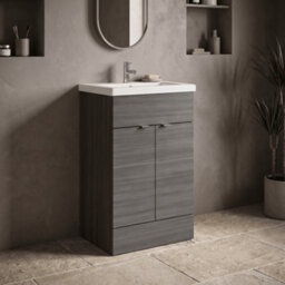 Balterley Alrewas Contemporary 2 Door Floor Standing Vanity Unit With Basin, Anthracite Woodgrain, 500mm - thumbnail 2