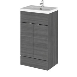 Balterley Alrewas Contemporary 2 Door Floor Standing Vanity Unit With Basin, Anthracite Woodgrain, 500mm - thumbnail 1
