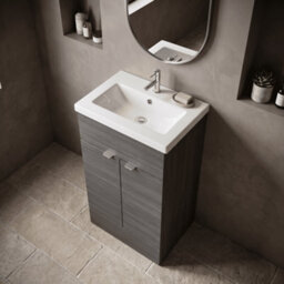 Balterley Alrewas Contemporary 2 Door Floor Standing Vanity Unit With Basin, Anthracite Woodgrain, 500mm - thumbnail 3