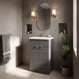 Balterley Alrewas Contemporary 2 Door Floor Standing Vanity Unit With Basin, Anthracite Woodgrain, 500mm - thumbnail 4