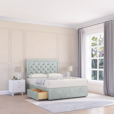 "Sloomy 6Ft Montana Naples Silver Memory Foam Bed Set With 4 Drawers, Mattress & 26"" Headboard - Super King" - image 1