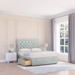 "Sloomy 6Ft Montana Naples Silver Memory Foam Bed Set With 4 Drawers, Mattress & 26"" Headboard - Super King" - thumbnail 1