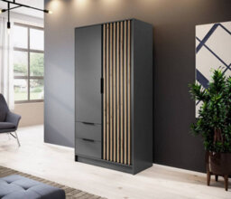 Arte Nelly Contemporary Hinged 2 Door Wardrobe Graphite 2 Drawers 4 Shelves 1 Hanging Rail Lamela Decor (H)2000mm (W)1050mm (D)510mm - thumbnail 1