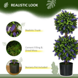 Homcom Set Of 2 Potted Artificial Plants Ball Tree With Lavender Flowers, 70Cm - thumbnail 5
