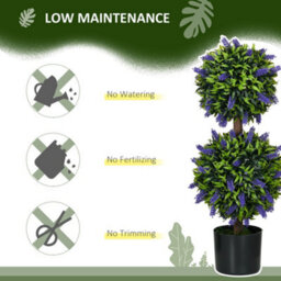 Homcom Set Of 2 Potted Artificial Plants Ball Tree With Lavender Flowers, 70Cm - thumbnail 6