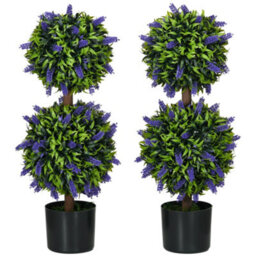 Homcom Set Of 2 Potted Artificial Plants Ball Tree With Lavender Flowers, 70Cm - thumbnail 2