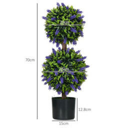 Homcom Set Of 2 Potted Artificial Plants Ball Tree With Lavender Flowers, 70Cm - thumbnail 3