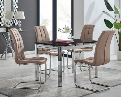 Furniturebox Uk Enna Black Glass Extending Dining Table And 4 Cappuccino Murano Chairs - image 1