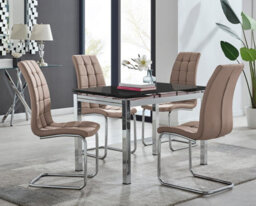 Furniturebox Uk Enna Black Glass Extending Dining Table And 4 Cappuccino Murano Chairs - thumbnail 1