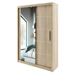 Lyon Modern Sliding Mirror Door Wardrobe With Drawers & Shelves - Oak (120Cm)