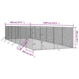 Walplus Outdoor Dog Kennel Silver 4X12X2 M Galvanised Steel - thumbnail 4