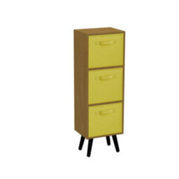Urbn-Living Urbnliving 80Cm Height 3 Tier Beech Wooden Storage Bookcase Scandinavian Style Black Legs With Yellow Inserts - thumbnail 3