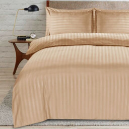 Casabella Satin Stripe Duvet Cover Sets, Single Beige Bedding With Satin Stripes, Single Duvet Set & Pillowcases
