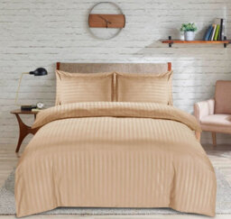 Casabella Satin Stripe Duvet Cover Sets, Single Beige Bedding With Satin Stripes, Single Duvet Set & Pillowcases - thumbnail 3