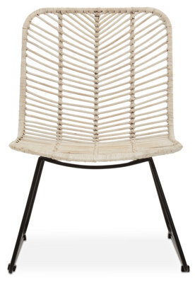 Orsina White Rattan Chair With Black Metal Legs, Hand Woven Rattan Dining Chair, Outdoor Rattan Chair For Garden - image 1