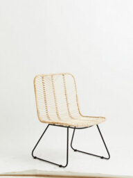 Orsina White Rattan Chair With Black Metal Legs, Hand Woven Rattan Dining Chair, Outdoor Rattan Chair For Garden - thumbnail 5